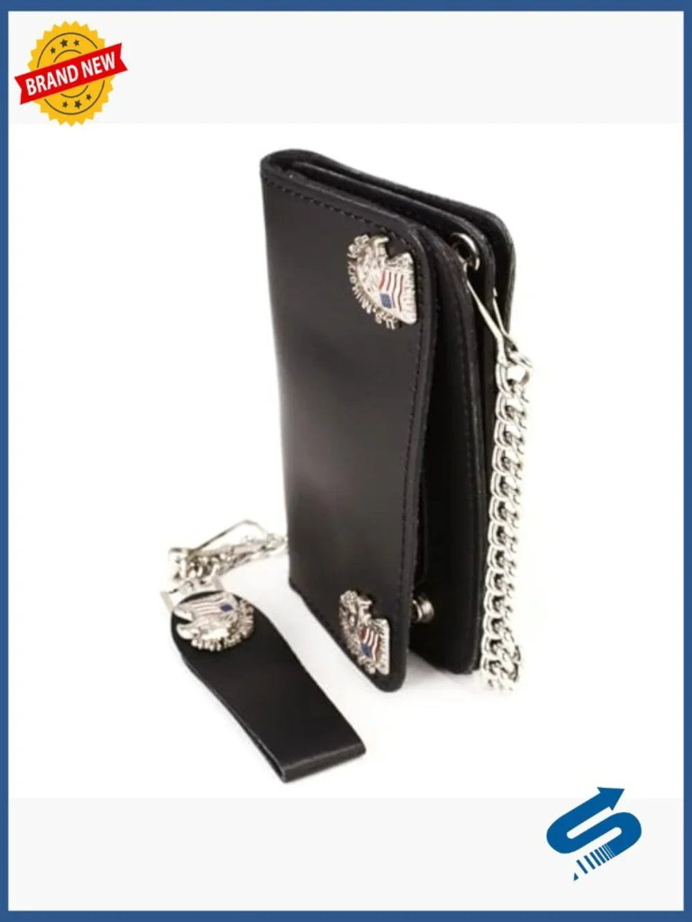 Men's Leather Bi-Fold Biker Wallet with Removable Chain